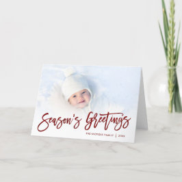 Season's Greetings Red Script Photo Overlay Feiertagskarte