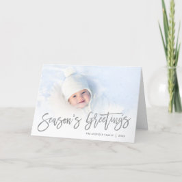 Season's Greetings Silver Script Photo Overlay Feiertagskarte