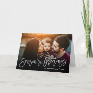 Season's Greetings Silver Script Photo Overlay Feiertagskarte
