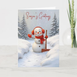 Season's Greetings Snowman with a Red Shovel Karte