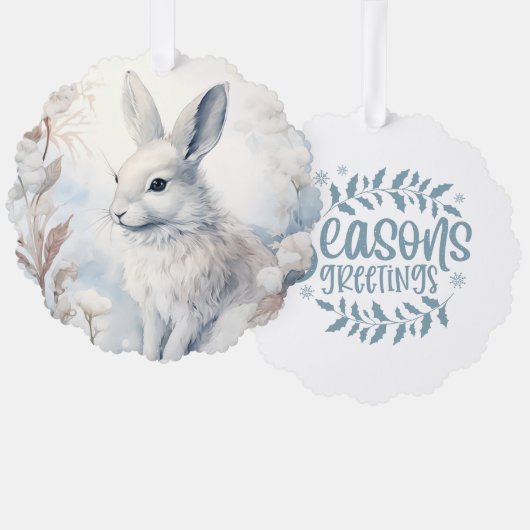 Season's Greetings Snowshoe Rabbit Ornament Karte (Vorderseite/Rückseite)