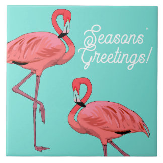 Seasons Greetings Tropical Flamingos Decorative Fliese