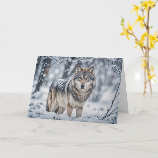 Seasons Greetings Wolf in the Snow Christmas Karte (Gelbe Blume)