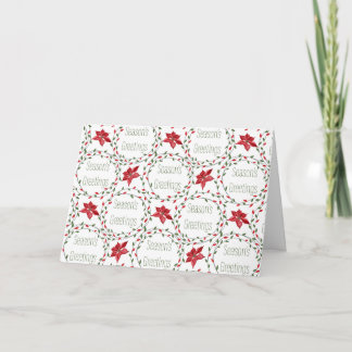 Season's Greetings wreath red green white Feiertagskarte