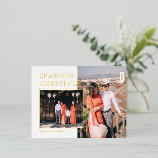 Seasons Gruß Custom Foto Foliday Folien Feiertagspostkarte (Stehend vorne)