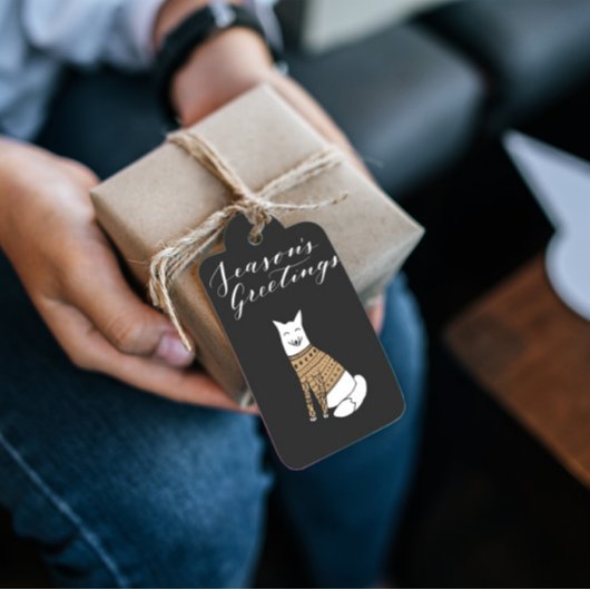 Seasons Grußwort Wolf Schwarzes Weihnachtsgeschenk Geschenkanhänger