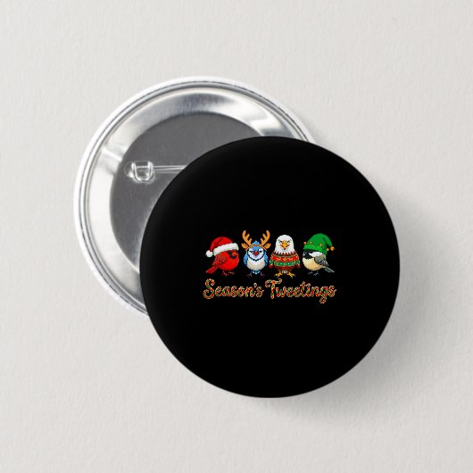 Season's Tweetings Funny Christmas Birdwatcher Squ Button (Vorne & Hinten)