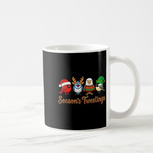 Season's Tweetings Funny Christmas Birdwatcher Squ Kaffeetasse (Rechts)