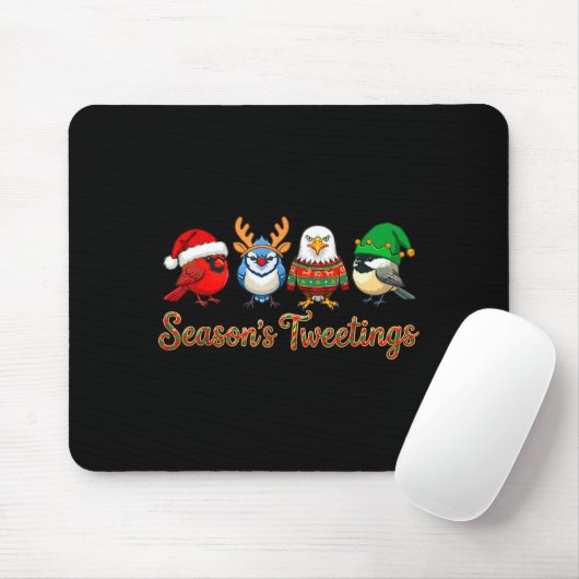 Season's Tweetings Funny Christmas Birdwatcher Squ Mousepad (Mit Mouse)