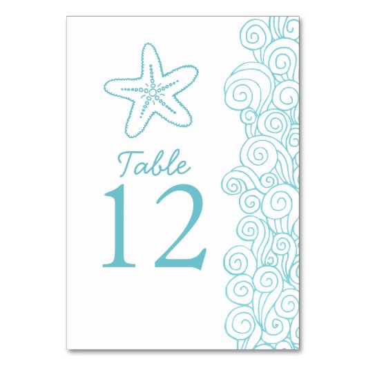 Seastar Wellen Wasserstrand Hochzeit Tischnummern (Rückseite)