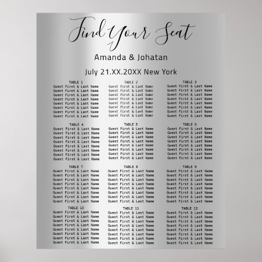 Seat Chart Wedding Bridal Silver finden 12 Poster (Vorne)