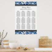 Seating Chart 12 Tables 96 Guest Blue Black Damask Poster (Küche)