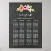Seating Chart 12 Tables 96 Guest Chalkboard floral Poster (Vorne)