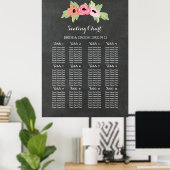 Seating Chart 12 Tables 96 Guest Chalkboard floral Poster (Heimbüro)