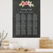 Seating Chart 12 Tables 96 Guest Chalkboard floral Poster (Küche)