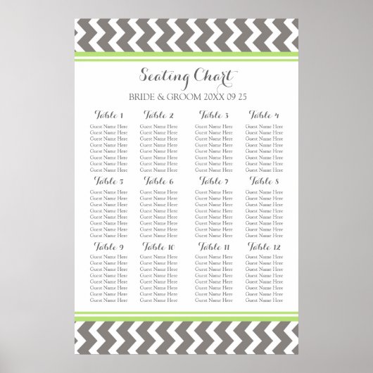 Seating Chart 12 Tables 96 Guest Limon Gray Zickza Poster (Vorne)