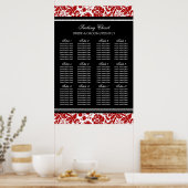 Seating Chart 12 Tables 96 Guest Red Black Damask Poster (Küche)