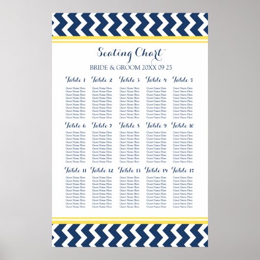 Seating Chart 15 Tabelle 150 Guest Blue Zickzack Poster (Vorne)