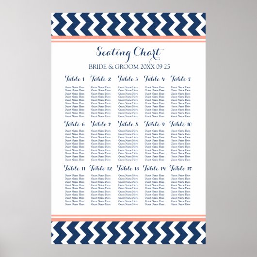 Seating Chart 15 Tabelle 150 Guest Blue Zickzack Poster (Vorne)