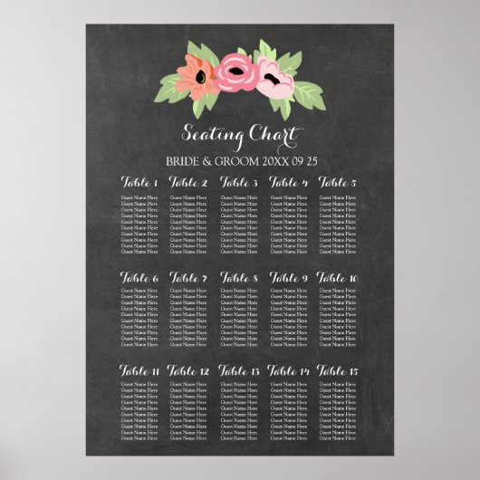 Seating Chart 15 Tabelle 150 Guest Chalkboard Flor Poster (Vorne)