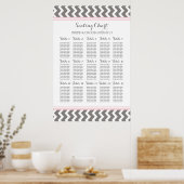 Seating Chart 15 Tabelle 150 Guest Pink Gray Zickz Poster (Küche)