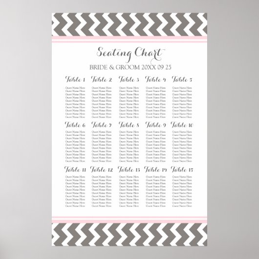 Seating Chart 15 Tabelle 150 Guest Pink Gray Zickz Poster (Vorne)