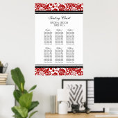 Seating Chart 6 Tabellen 60 Guest Red Black Damask Poster (Heimbüro)