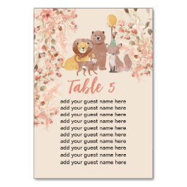 Seating Chart Boho Safari party cute fox lion bear Tischnummer