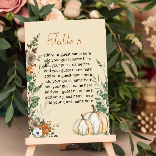 Seating Chart Fall Rustic Brown Floral Pumpkin Tischnummer