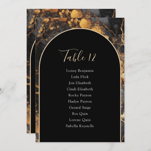 Seating Chart für Gold-Marmor- und Bogen-Tischnumm Einladung (Vorne/Hinten)