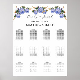 Seating Chart Gold Geometric Blue Floral Wed 120 Poster