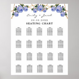 Seating Chart Gold Geometric Blue Floral Wed 200 Poster