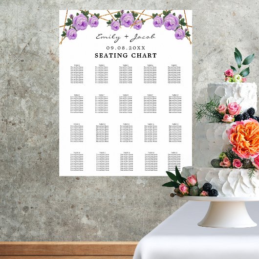 Seating Chart Gold Geometric Lila Floral Wed 200 Poster
