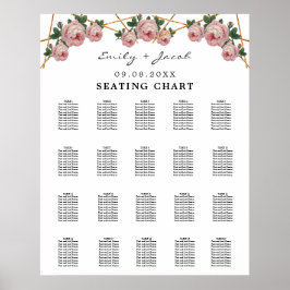 Seating Chart Gold Geometric Pink Floral Wed 200 Poster