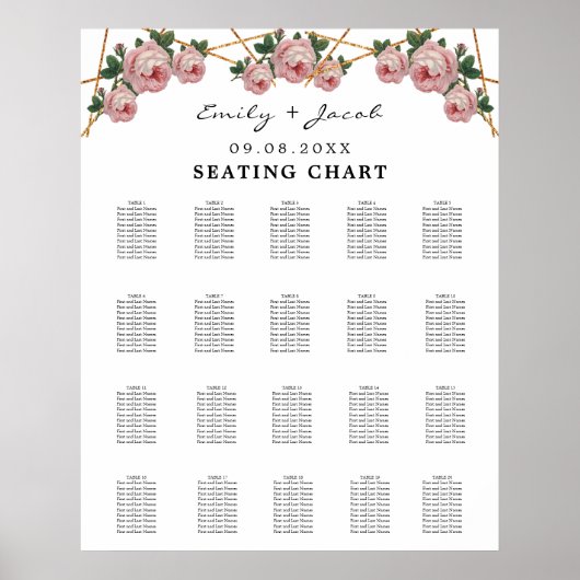 Seating Chart Gold Geometric Pink Floral Wed 200 Poster (Vorne)
