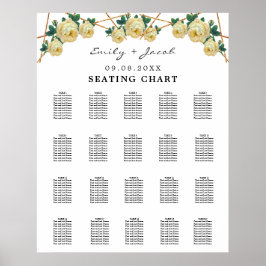 Seating Chart Gold Geometric Yellow Floral Wed 200 Poster
