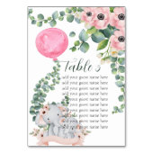 Seating Chart Pink Balloon Eucalyptus Elephant Tischnummer (Vorderseite)