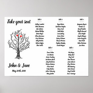 Seating Chart Poster - Baum und rote Herzen Design