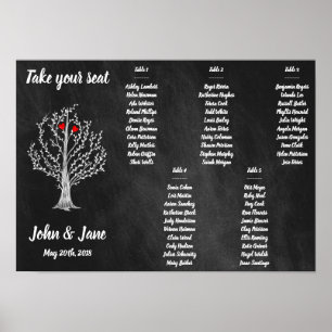 Seating Chart Poster - Baum und rote Herzen Design