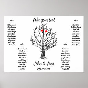 Seating Chart Poster - Baum und rote Herzen Design