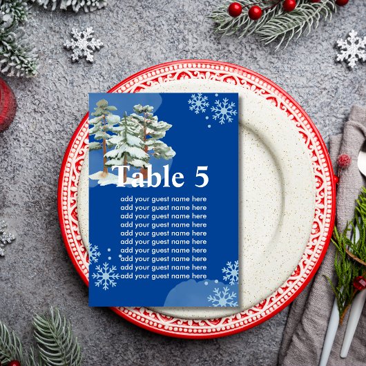 Seating Chart Winter Forest Snowflake Royal Blue Tischnummer