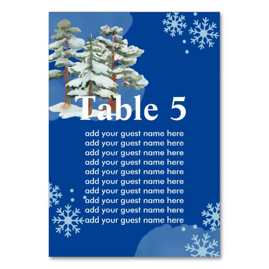 Seating Chart Winter Forest Snowflake Royal Blue Tischnummer (Vorderseite)