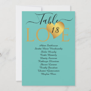 Seating Charts für HochzeitGold Heart Tischnummer