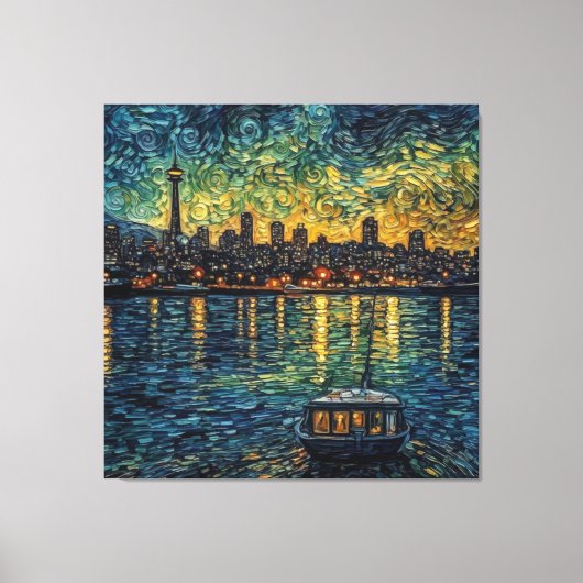 Seatle Space Needle im van-Gogh-Stil Leinwanddruck (Vorderseite)