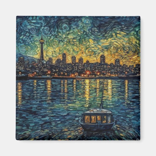 Seatle Space Needle im van-Gogh-Stil Magnet (Vorne)