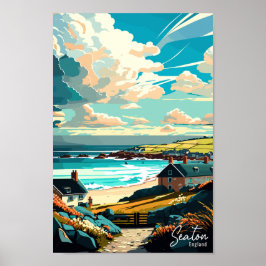 Seaton England Vintage-Reise-Platz Illustration Poster