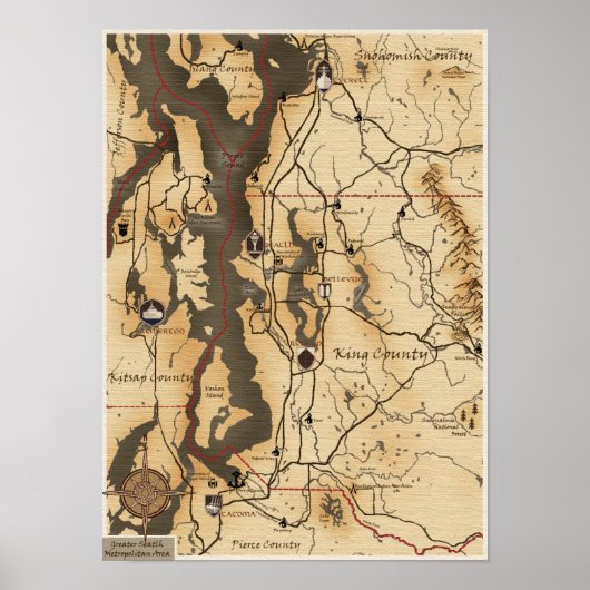 Seattle Area Map Poster (Vorne)