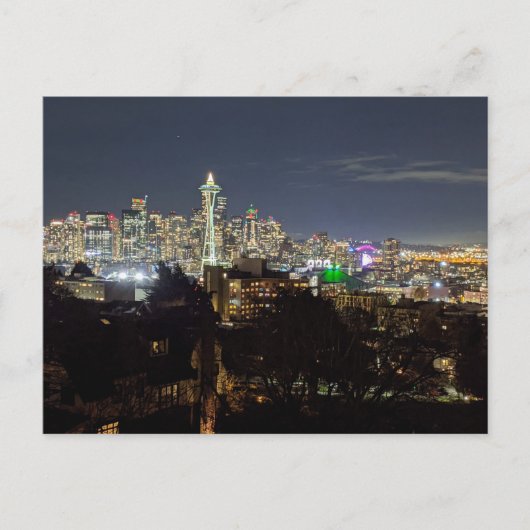 Seattle at Night Feiertagspostkarte (Vorderseite)