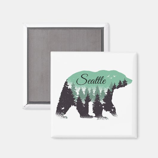 Seattle Bear Forest Magnet (Vorderseite/Rückseite)
