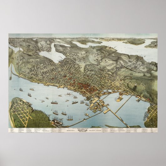 Seattle Birdseye Karte - 1891 (Koch) BigMapBlog Poster (Vorne)